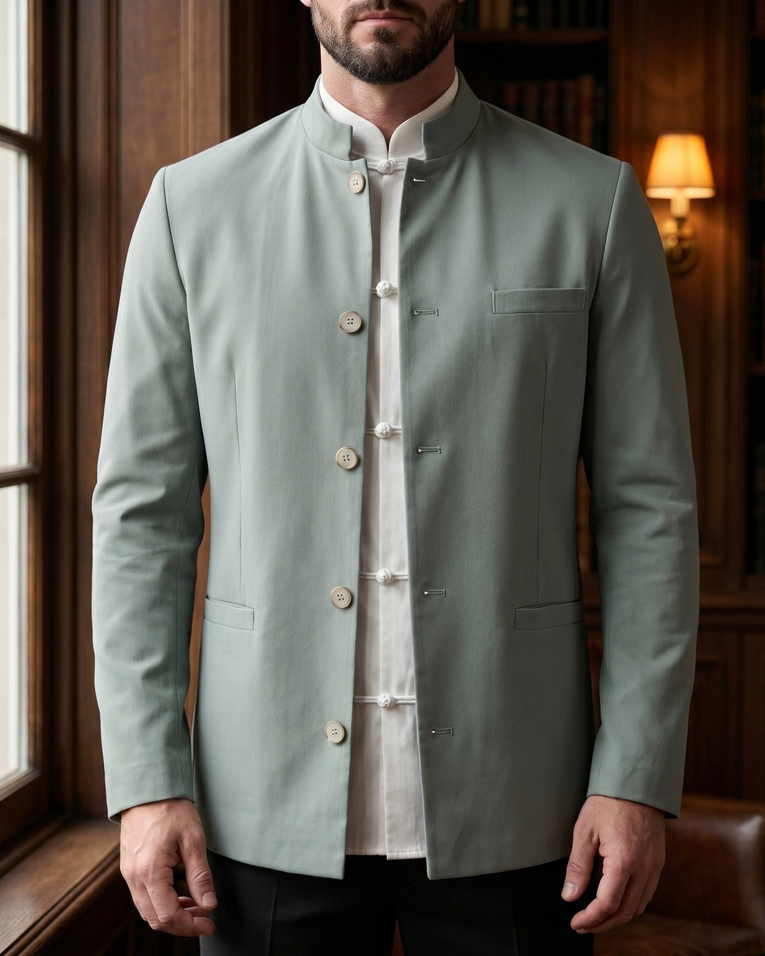 Harrington Oxford Mandarin Collar Waistcoat For Men - Elena Harper