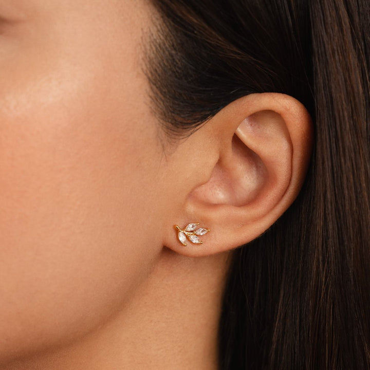 Crystal Leaf Stud Earrings, view 3 - Elena Harper