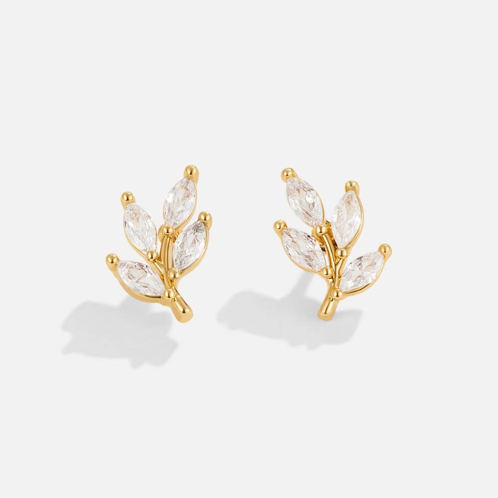 Crystal Leaf Stud Earrings, view 4 - Elena Harper