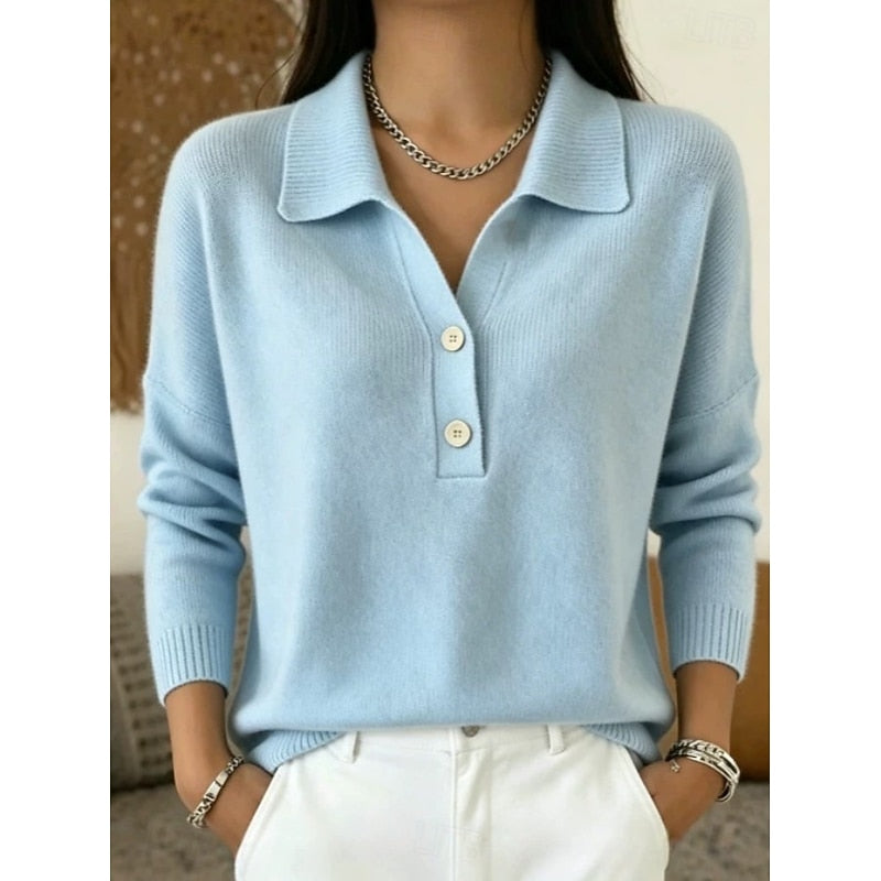 Women's Buttoned Sweater with Refined Collar - Chic and Comfortable