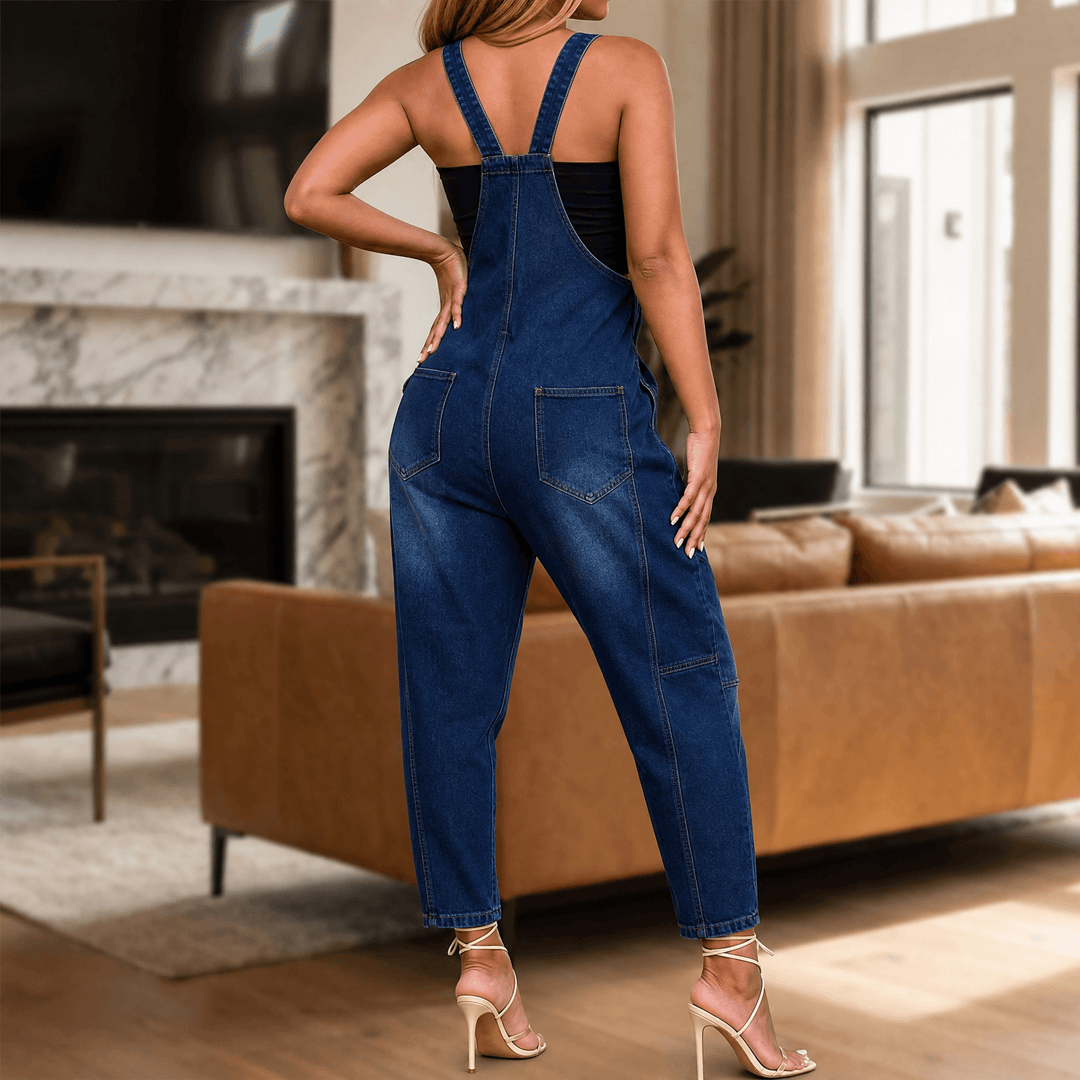 Curvella Women's Button-Front Tapered Denim Overalls - Elena Harper
