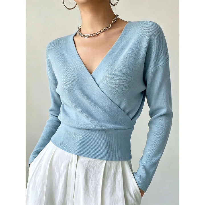 Women's Crossed Sweater in Solid Colors - Soft and Modern