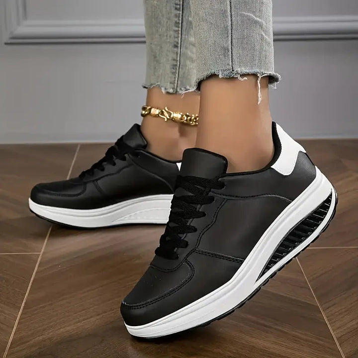 Women’s Sneakers with Wedge Sole, Synthetic Leather, Minimalist Laces