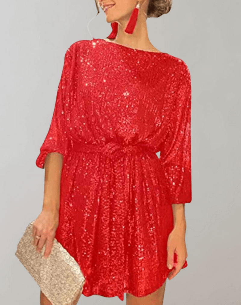 Sequin Waist-Cinched Mini Dress