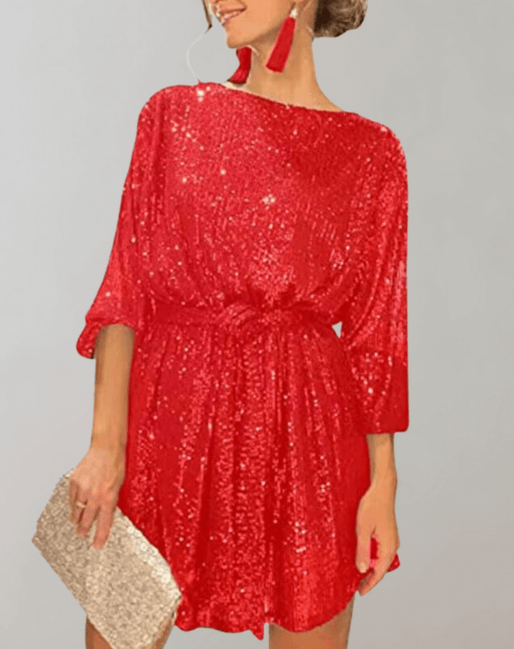 Sequin Waist-Cinched Mini Dress