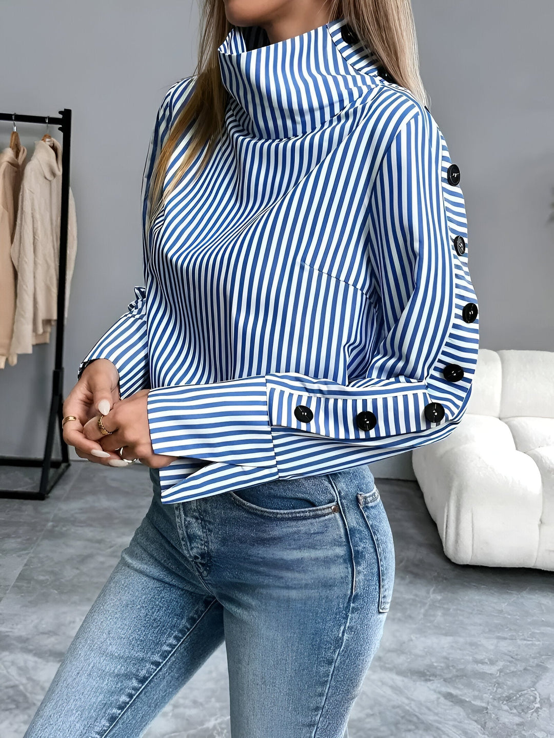 Bibi - Striped Shirt with Wide Collar