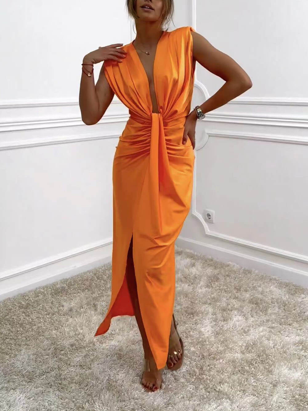 Marie feminine midi dress with V-neck, view 4 - Elena Harper