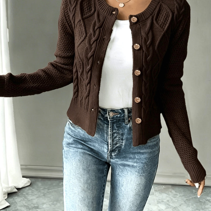 Isabelle - Elegant Twisted Knit Cardigan with Round Neck