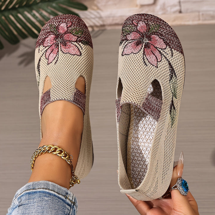 Women's Embroidered Slip-On Flats with Floral Detail
