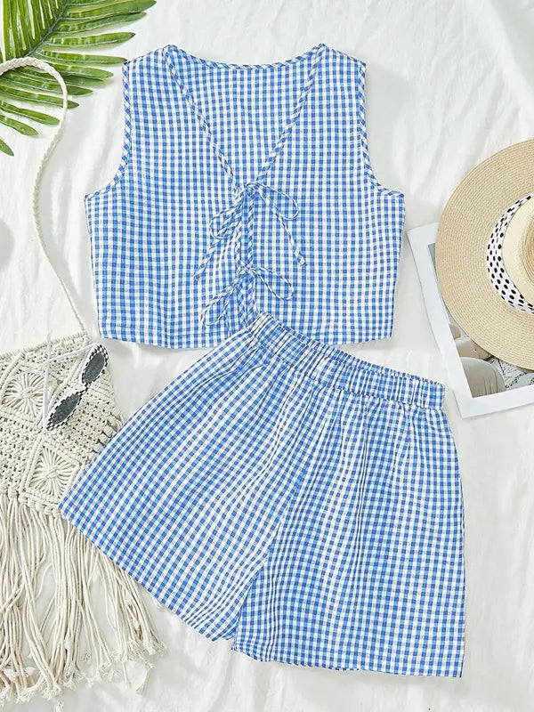 MOESHA Chic Summer Sleeveless Vest and High-Waist Shorts Set, view 3 - Elena Harper