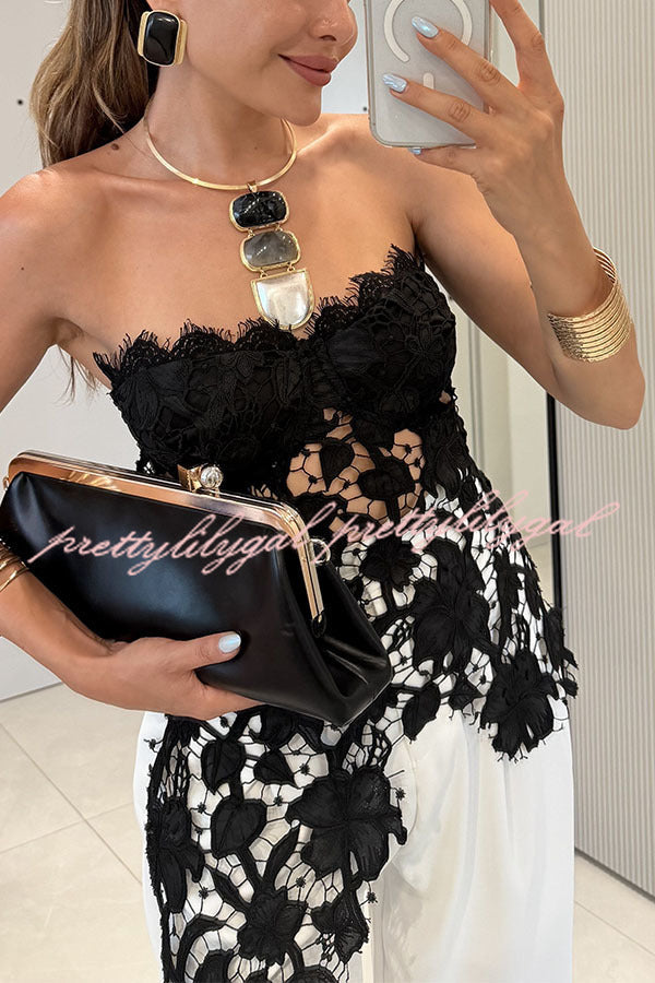 Floral Embroidered Lace Strapless Top