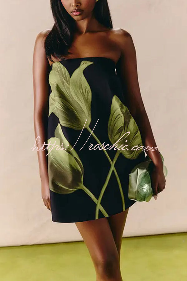Daphne Retro Botanical Strapless Dress