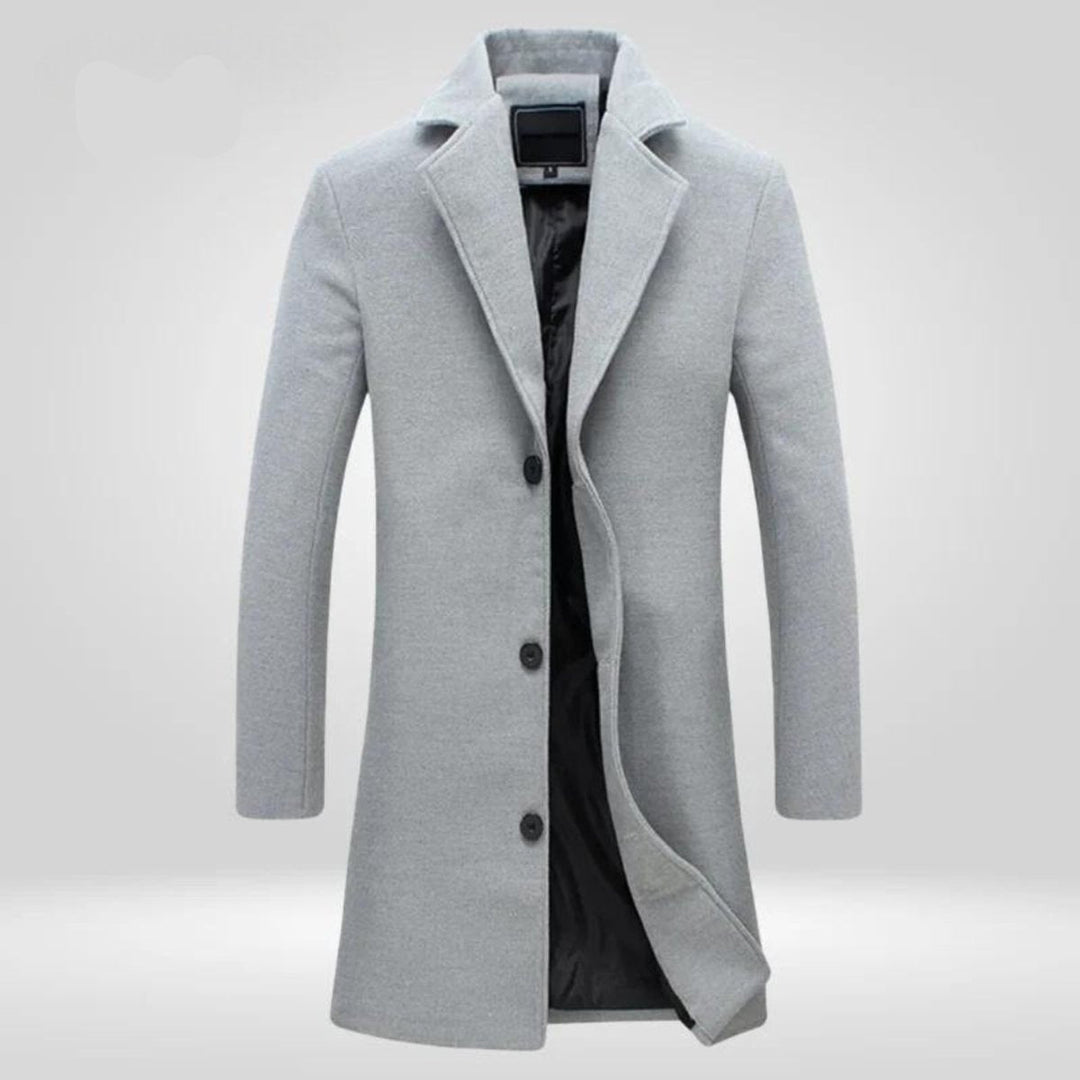 Lucas | Classic Longline Wool Coat with Three-Button Closure