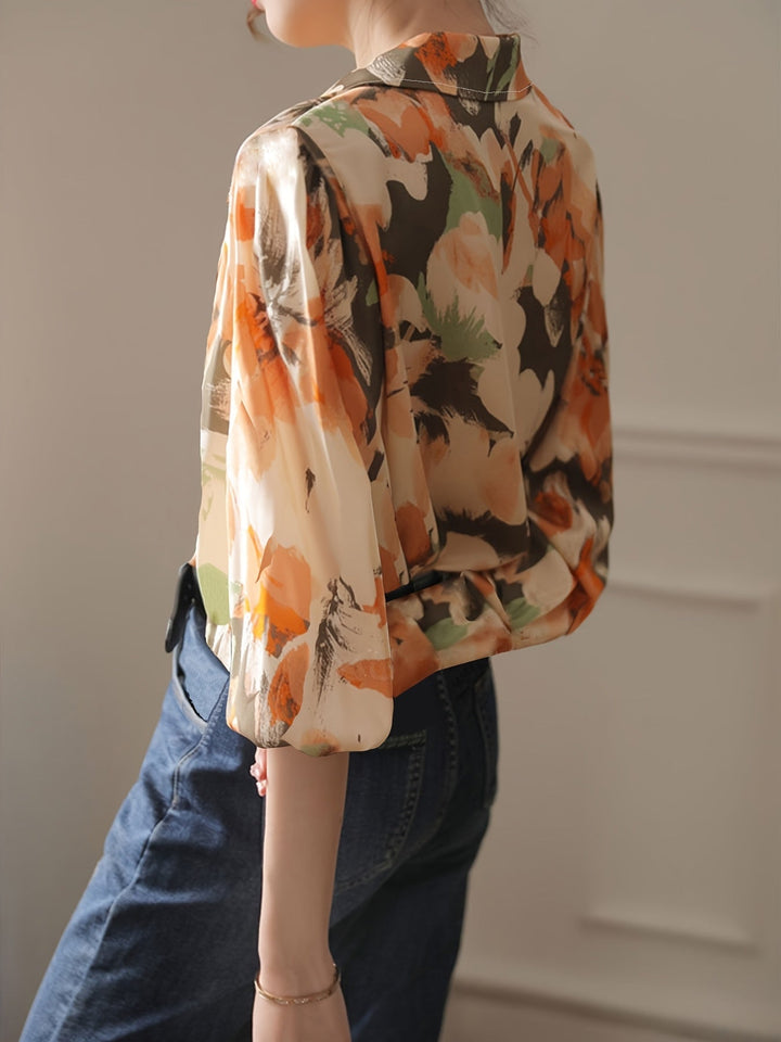 Women's Floral Ink Print Blouse with Elegant Fit