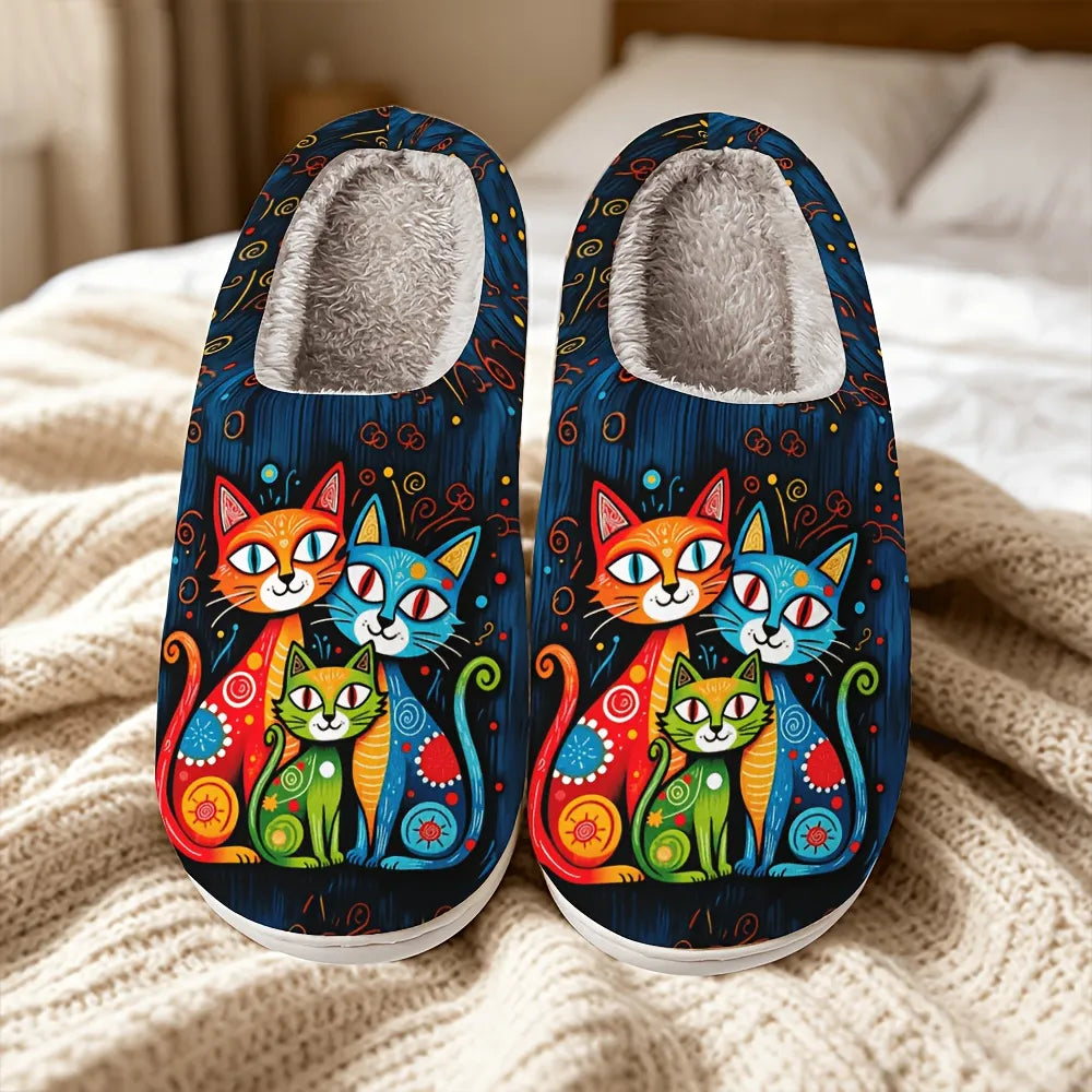 Quincy Slippers with Cat Pattern and Plush Lining, view 2 - Elena Harper
