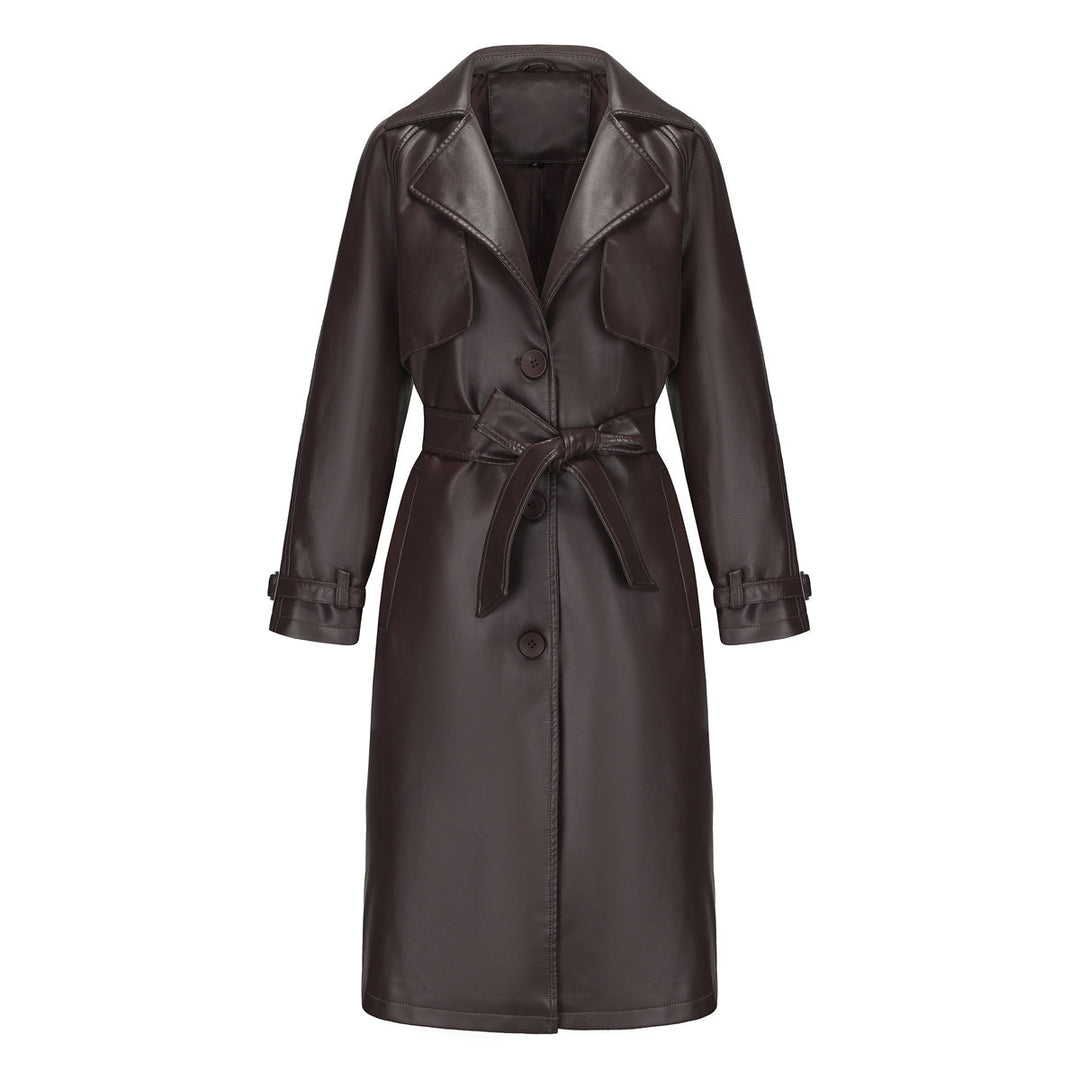 Elegant Premium Long Coat for Women – Belted Coat with Notched Collar and Loose Fit