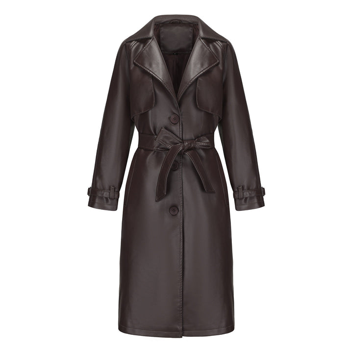Elegant Premium Long Coat for Women – Belted Coat with Notched Collar and Loose Fit
