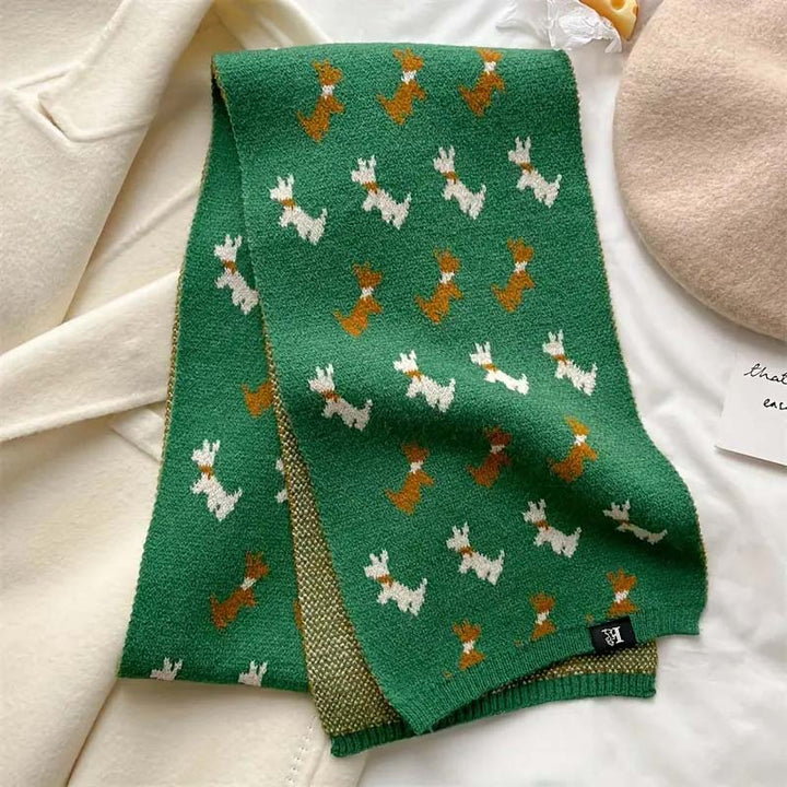 Knitted Scarf with Puppy Pattern