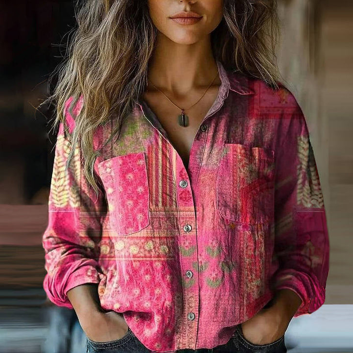 Phoebe | Women's Printed Button Front Long Sleeve Top