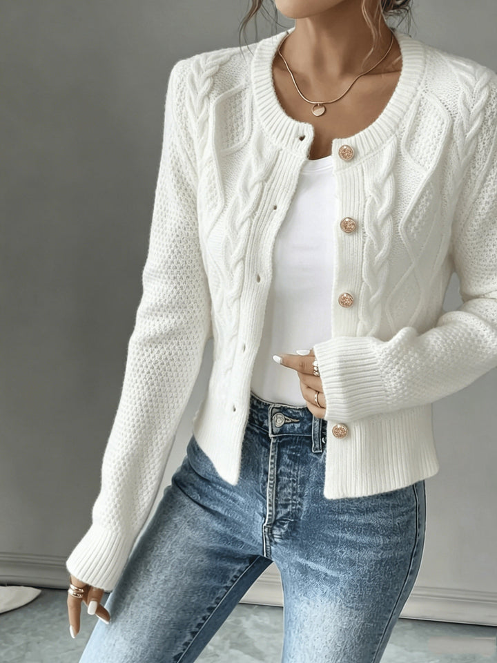 Isabelle - Elegant Twisted Knit Cardigan with Round Neck
