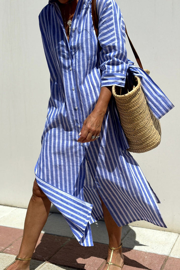 Women's Effortless Striped Shirt Dress for Summer Comfort