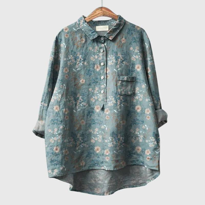 Elegant Emma & Rose Cape Town Elly™ blouse featuring a flowy fabric and stylish design, shown in a close-up of the front.