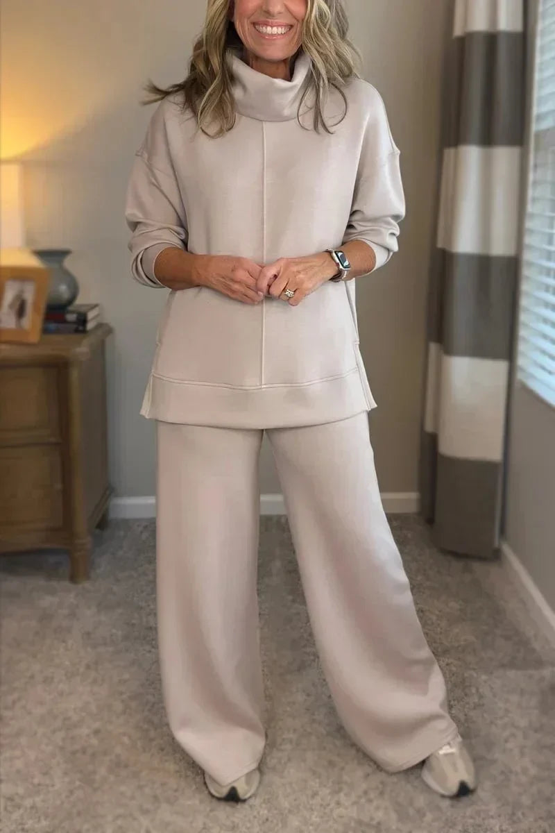 Aivra | Women's Turtleneck Long Sleeve Wide Leg Two-Piece Set with Pockets