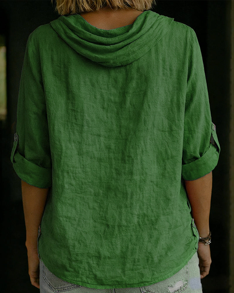 Women's Cotton Blouse with Folded Collar, Long Sleeves, Classic Fit