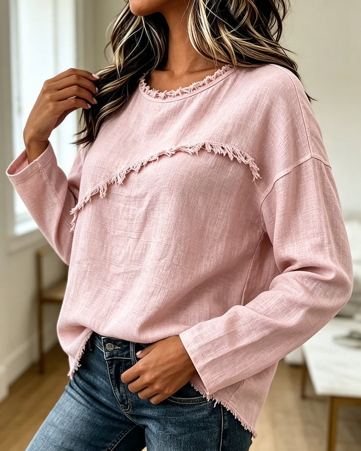Fringe Women's Blouse with Asymmetrical Detail