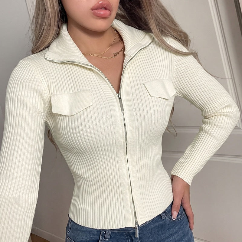 Women's Double Zip Knit Cardigan - Practical and Soft