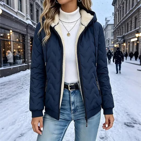 Women's Quilted Hooded Jacket with Fleece Lining