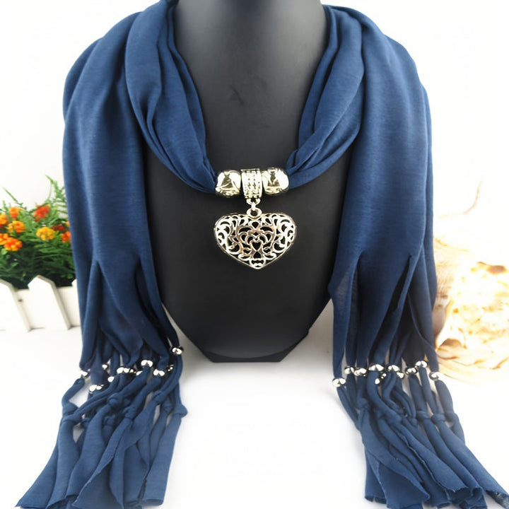Scarf with Vintage Heart Pendant