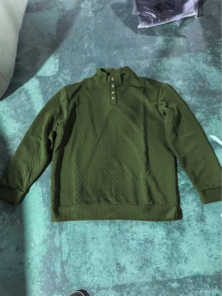 Ronan Stand Collar Button Henley Sweater - Elena Harper