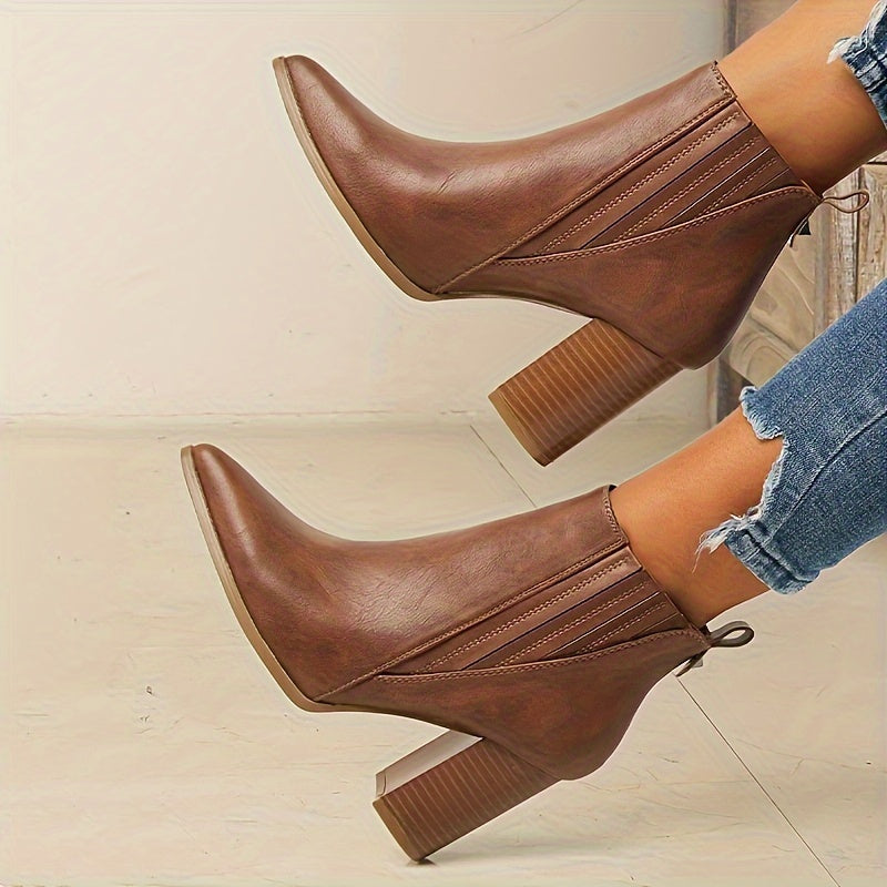 Olivia | Elegant Pointed-Toe Ankle Boots with Block Heel