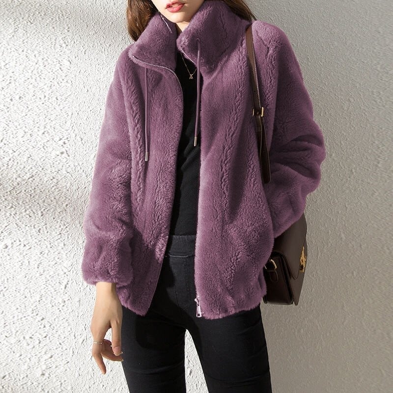Reversible quilted fleece jacket with high collar – Warm and comfortable