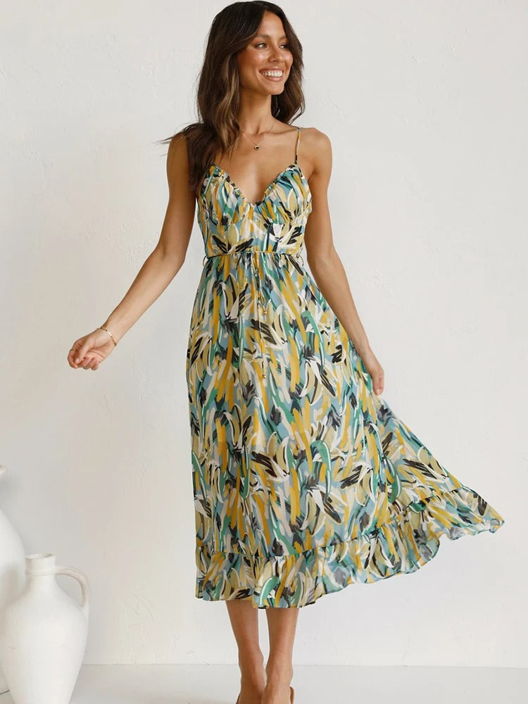Eden Long Flower Strap Dress, view 6 - Elena Harper