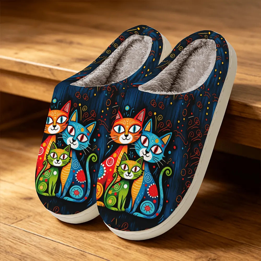Quincy Slippers with Cat Pattern and Plush Lining, view 3 - Elena Harper