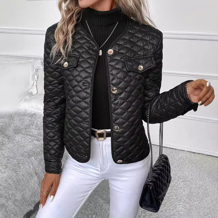 Women's Quilted Jacket with Diamond Pattern - Warm and Refined