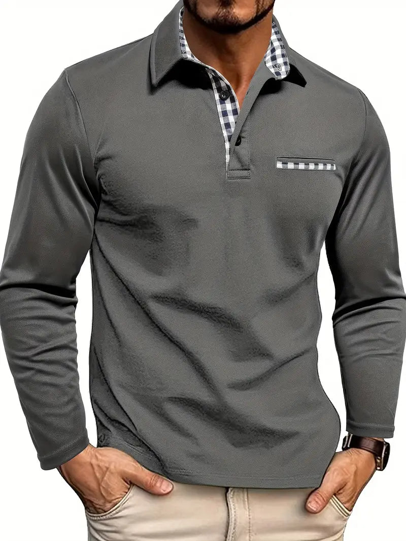 Long Sleeve Polo Shirt for Men, view 2 - Elena Harper