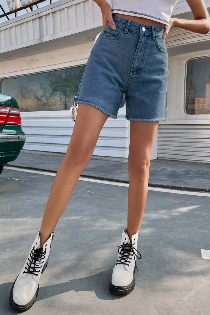 Women's Solid Color French Denim Shorts