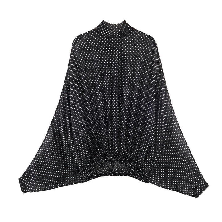 Seraphina Flowing Lantern-Sleeve Polka Dot Blouse