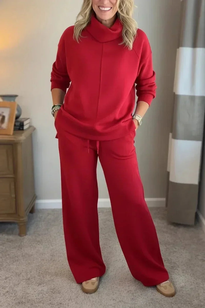 Aivra | Women's Turtleneck Long Sleeve Wide Leg Two-Piece Set with Pockets