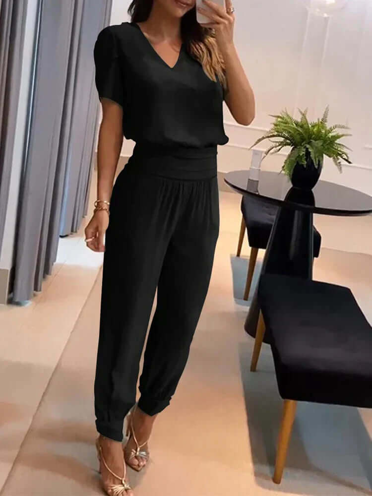 Women's  V-Neck Top & Elastic Waist Pants