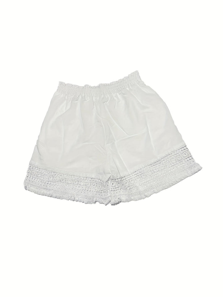 Rosemary Lace-Trim Paper Bag Shorts, view 10 - Elena Harper