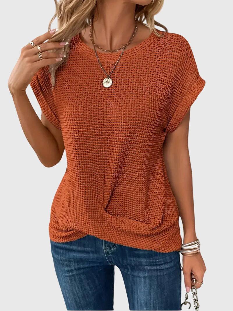 Elegant Emma & Rose Cape Town Isa™ blouse with a crew neck, featuring a stylish and sophisticated design in soft fabric.