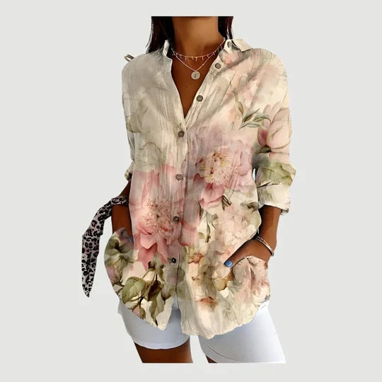 Hajnalka Blouse with Colorful Design, view 7 - Elena Harper