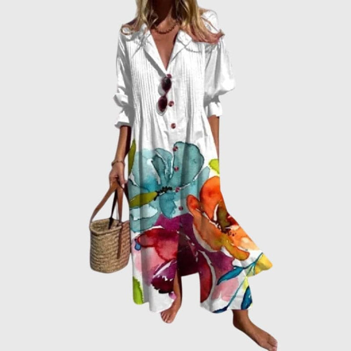 Elegant Zariah™ Bohemian dress by Emma & Rose Cape Town, featuring flowing fabric and intricate pattern details.