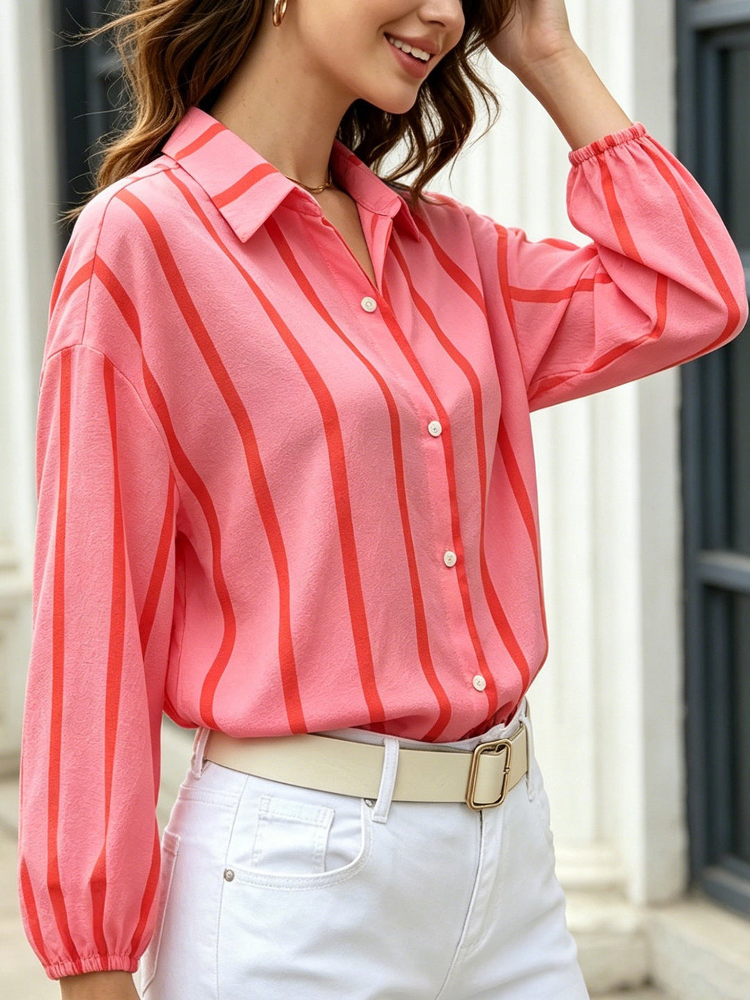 Striped Women's Blouse with Puff Sleeves - Light and Feminine