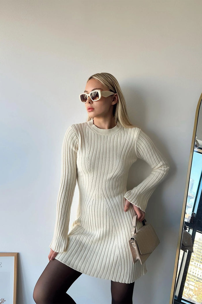 Sucrezia Long-Sleeve Rib Knit Mini Dress, view 3 - Elena Harper