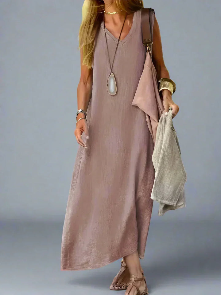 Hedwig Summer Dress with Flowing Cut and Natural Style, view 2 - Elena Harper